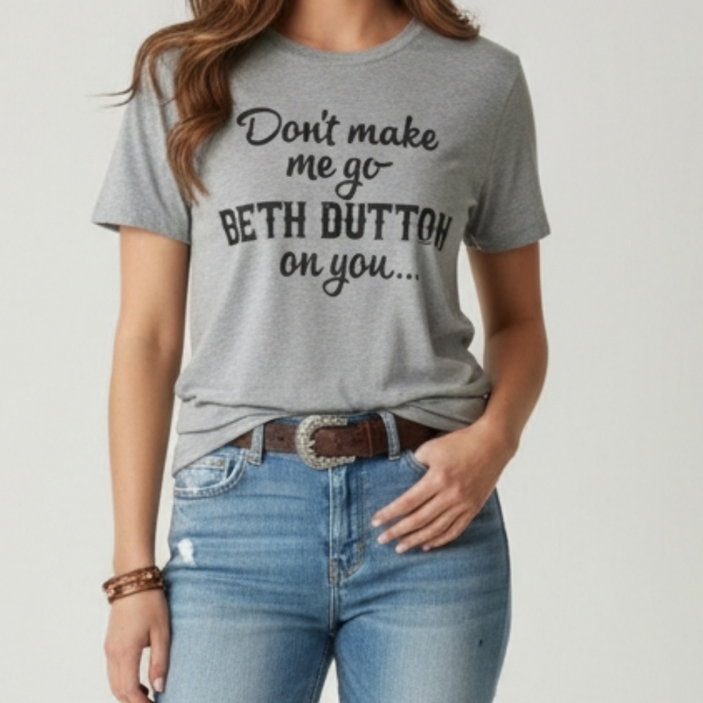 NEW! Yellowstone Beth Dutton Graphic Tee Gray Short Sleeve Shirt Size L